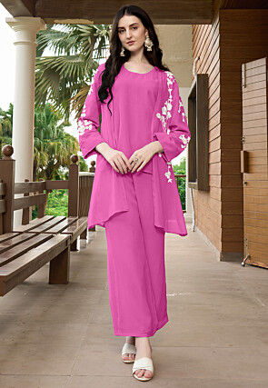 Embroidered Georgette Top in Pink