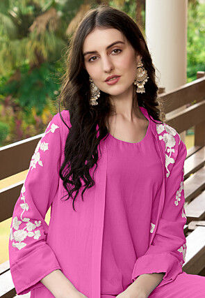 Embroidered Georgette Top in Pink