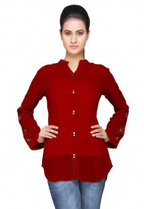 Embroidered Georgette Top in Red