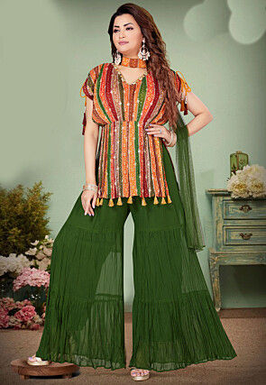 Embroidered Georgette Top Set in Multicolor