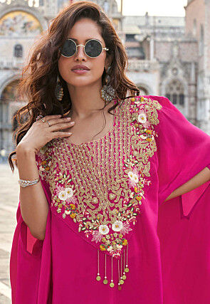 Embroidered Georgette Tunic Set in Fuchsia