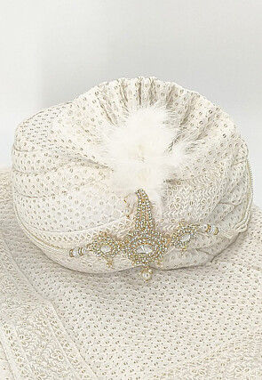 Embroidered Georgette Turban in Off White