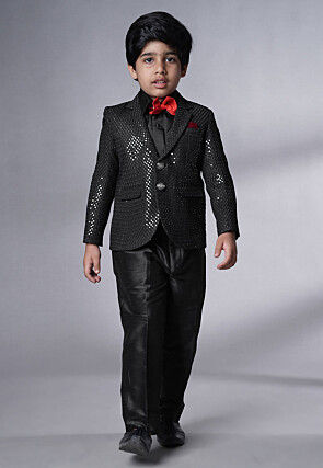 Embroidered Georgette Tuxedo in Black