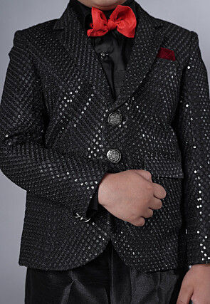 Embroidered Georgette Tuxedo in Black