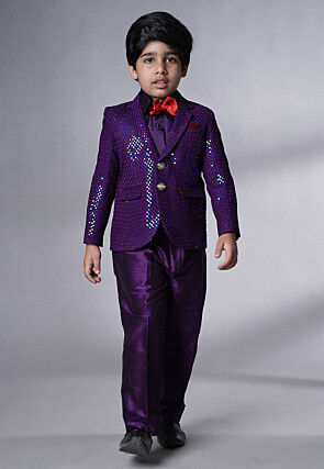 Embroidered Georgette Tuxedo in Dark Purple