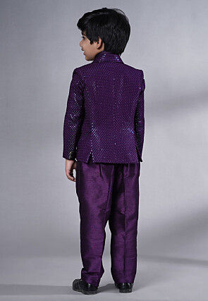Embroidered Georgette Tuxedo in Dark Purple