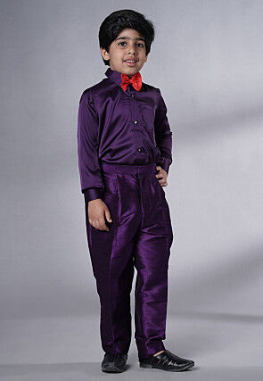 Embroidered Georgette Tuxedo in Dark Purple