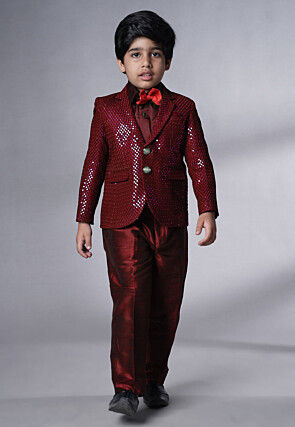 Embroidered Georgette Tuxedo in Maroon