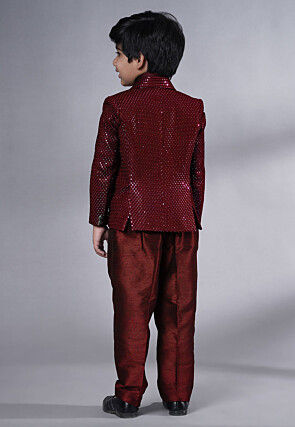 Embroidered Georgette Tuxedo in Maroon
