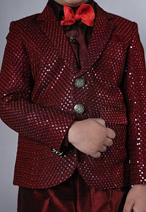 Embroidered Georgette Tuxedo in Maroon