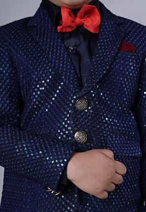 Embroidered Georgette Tuxedo in Navy Blue