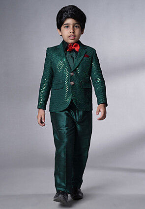 Embroidered Georgette Tuxedo in Teal Green