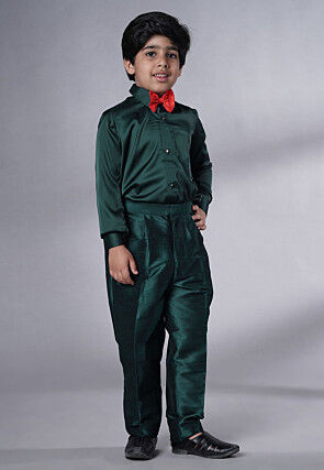 Embroidered Georgette Tuxedo in Teal Green