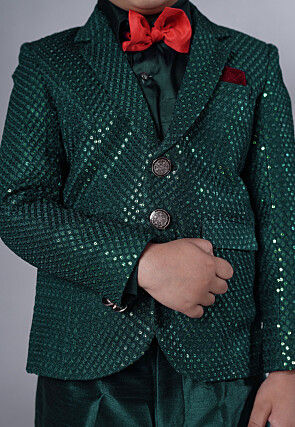 Embroidered Georgette Tuxedo in Teal Green