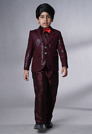 Embroidered Georgette Tuxedo in Wine