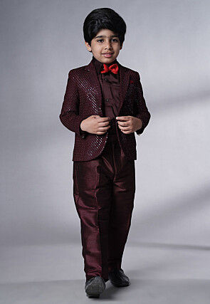 Embroidered Georgette Tuxedo in Wine