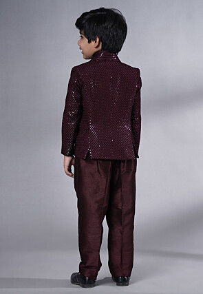 Embroidered Georgette Tuxedo in Wine