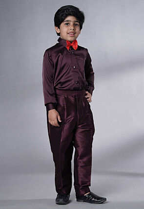 Embroidered Georgette Tuxedo in Wine