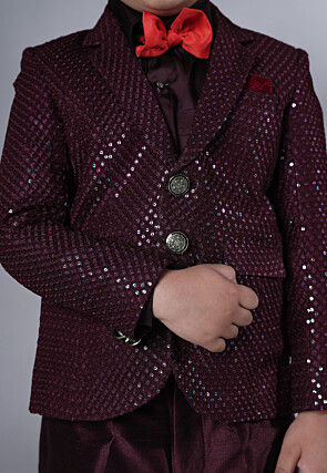 Embroidered Georgette Tuxedo in Wine