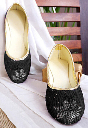 Embroidered Georgette Women Jutti in Black