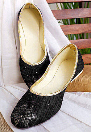 Embroidered Georgette Women Jutti in Black