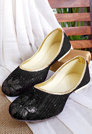 Embroidered Georgette Women Jutti in Black