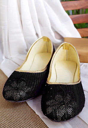 Embroidered Georgette Women Jutti in Black