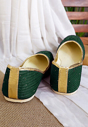 Embroidered Georgette Women Jutti in Dark Green