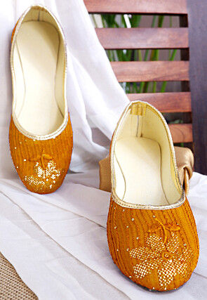 Embroidered Georgette Women Jutti in Mustard