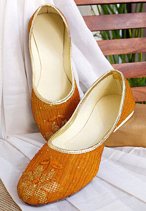 Embroidered Georgette Women Jutti in Mustard