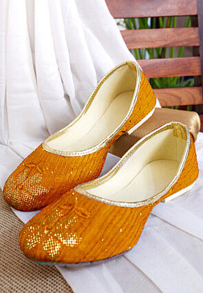 Embroidered Georgette Women Jutti in Mustard