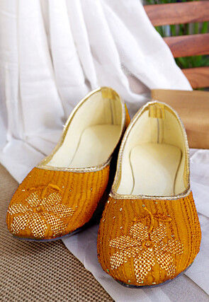 Embroidered Georgette Women Jutti in Mustard