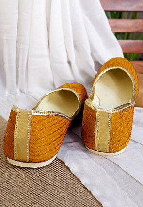 Embroidered Georgette Women Jutti in Mustard