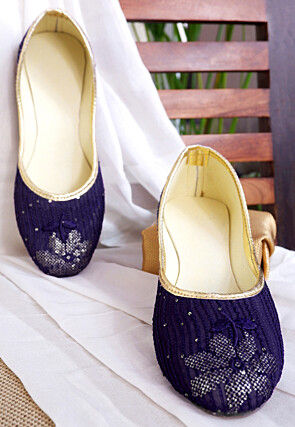 Embroidered Georgette Women Jutti in Dark Purple