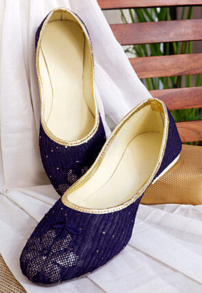 Embroidered Georgette Women Jutti in Dark Purple