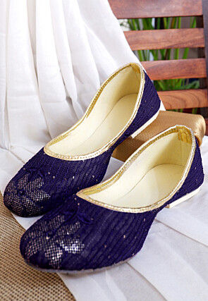 Embroidered Georgette Women Jutti in Dark Purple