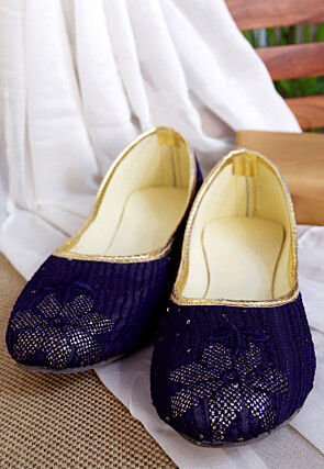 Embroidered Georgette Women Jutti in Dark Purple