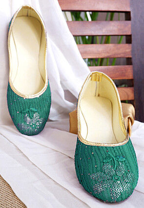 Embroidered Georgette Women Jutti in Sea Green