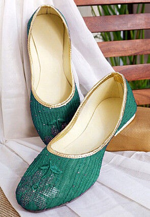 Embroidered Georgette Women Jutti in Sea Green