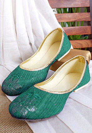Embroidered Georgette Women Jutti in Sea Green