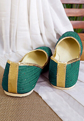 Embroidered Georgette Women Jutti in Sea Green