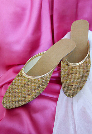 Embroidered Georgette Women Mules in Beige