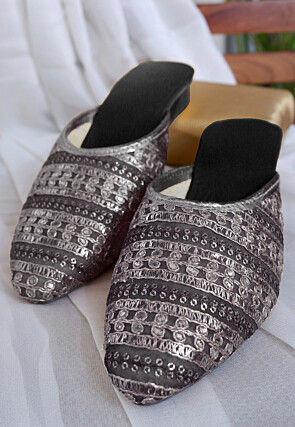 Embroidered Georgette Women Mules in Black