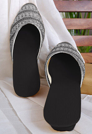 Embroidered Georgette Women Mules in Black