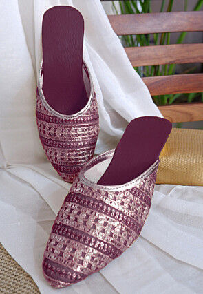 Embroidered Georgette Women Mules in Purple