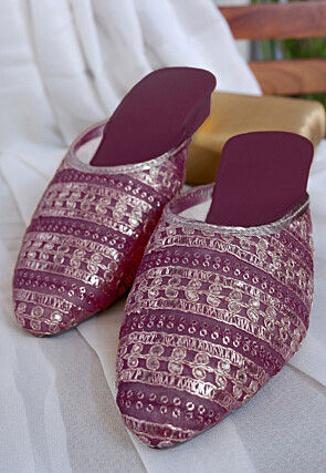 Embroidered Georgette Women Mules in Purple