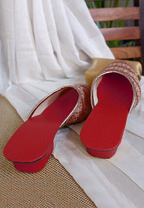 Embroidered Georgette Women Mules in Red