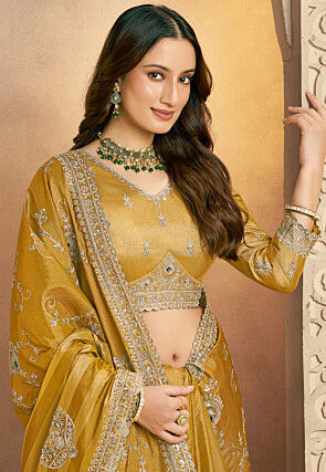 Embroidered Kanjivaram Silk Saree in Mustard