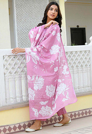 Embroidered Kota Doria Pakistani Suit in Pink
