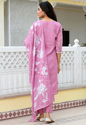 Embroidered Kota Doria Pakistani Suit in Pink